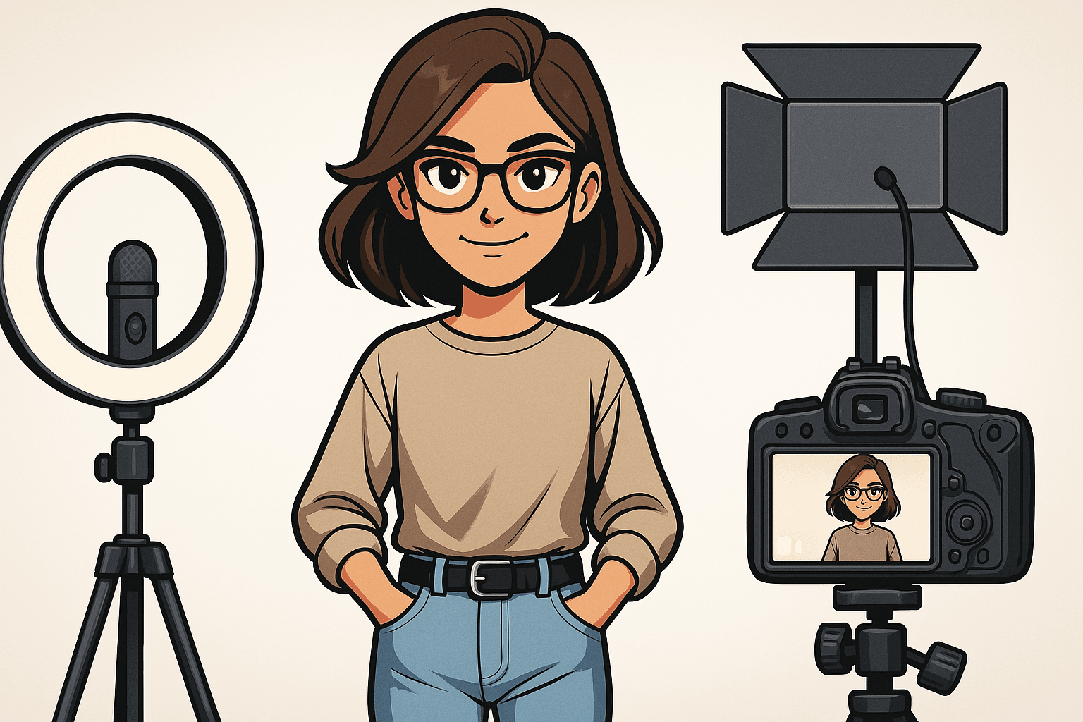 Creadora de contenido frente a cámara con iluminación y micrófono, simbolizando estrategias de marketing para vender en TikTok.