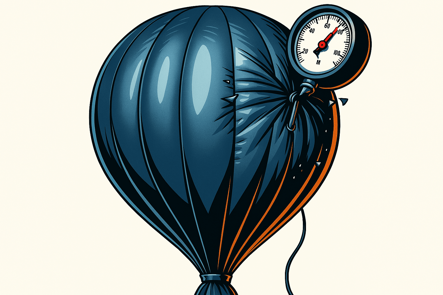 Ilustración de un globo inflado al máximo con un manómetro, simbolizando el impacto de la inflación y su posible aprovechamiento estratégico por las empresas.