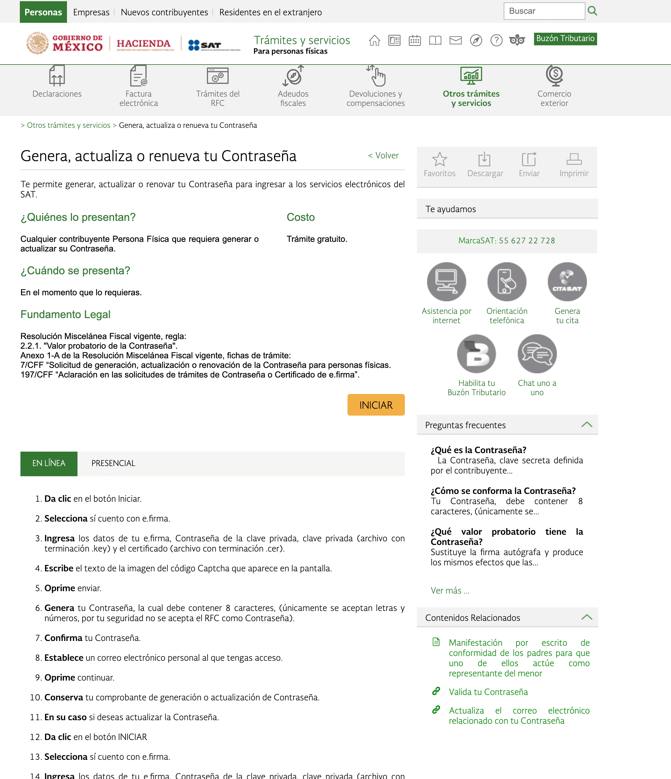 recuperar contraseña del SAT